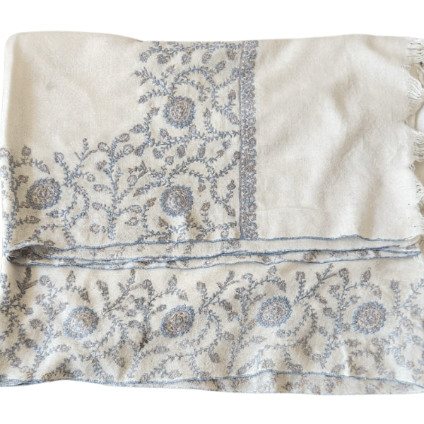 White Pashmina Stole with Sozni Embroidery (70×100 cm)